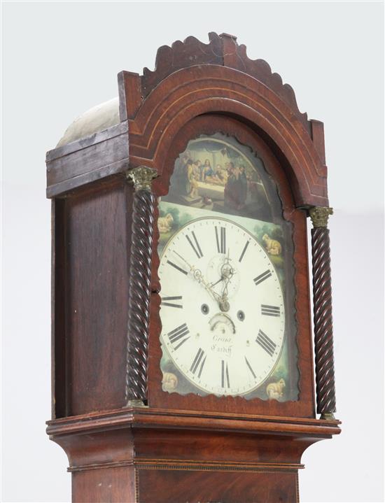 Grant of Cardiff. An early 19th century inlaid mahogany eight day longcase clock, 7ft 4in.